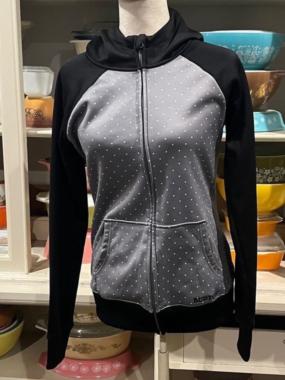 Burton Dry Ride Full Zip Black and Gray Polka Dot Hooded Jacket - Size Small